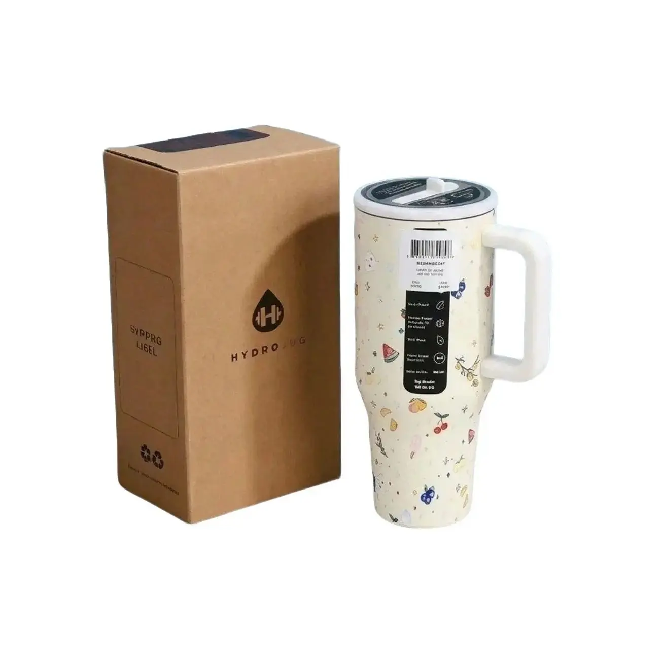 Berries & Cream HydroJug 40 Oz Traveler | Leak-Proof Insulated Tumbler with Flip Straw & Cup Holder Fit Flasks Lid Drinkware Leakproof Tumbler