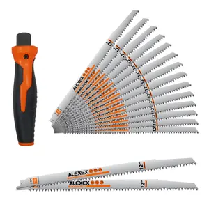 16 Pack 12 Inch 5 Tpi Wood Pruning Reciprocating Saw Blades for Tree Trimming and Wet Wood Cutting, Cr-V Sawzall Blades with Fleam-Ground Teeth for Longer Life and Faster Cutting Speed, 1 x Handle