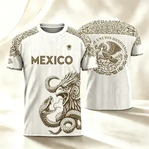 [Summer Wins] Mexico Soccer Jersey Men Women White Gold Aztec Eagle Snake Graphic Football Shirt Mexican Flag National Team Style Tee Breathable Short Sleeve Athletic Sports Top Unisex Casual Streetwear Match Day Fan Apparel Heritage Supporter Gift