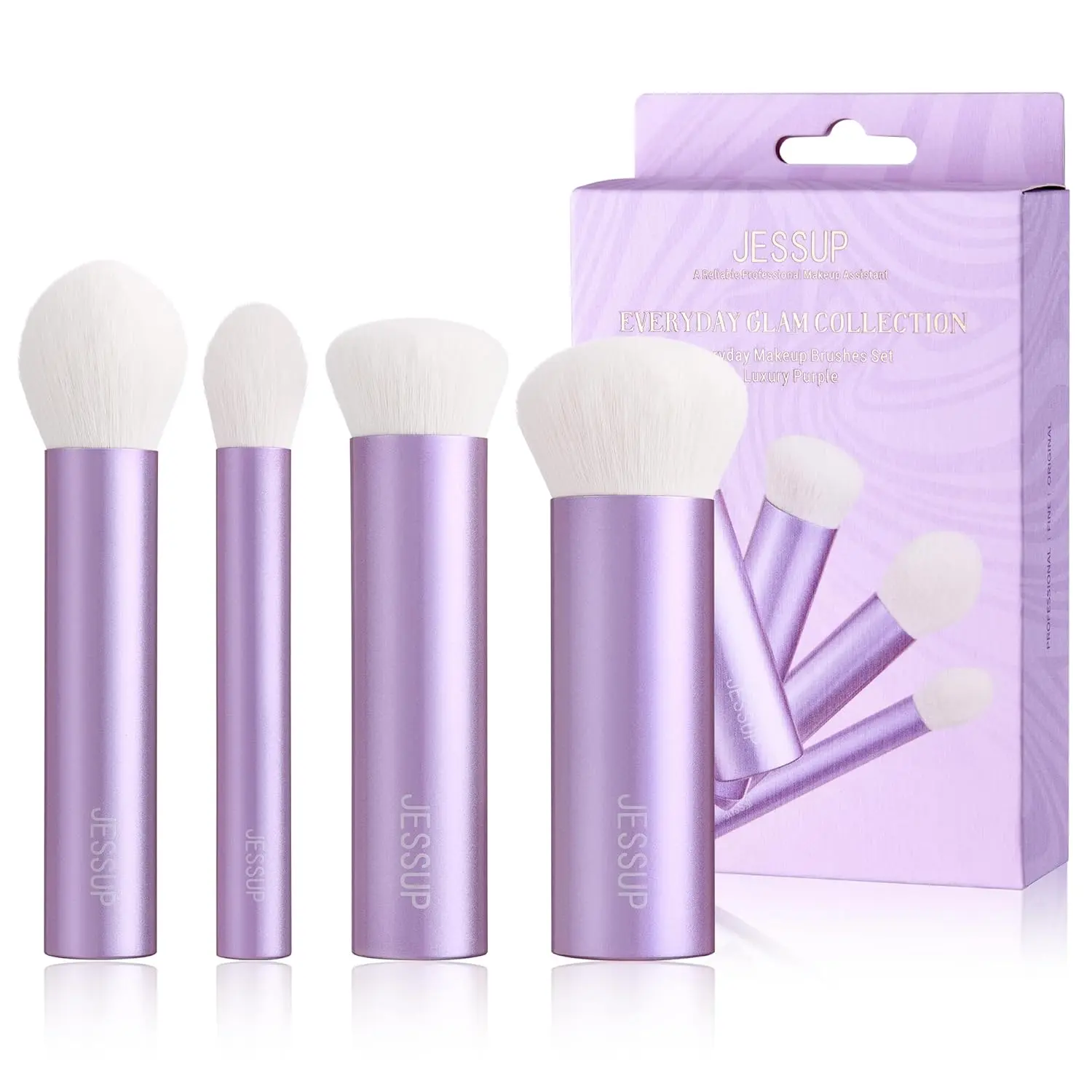 Jessup 4pcs Essential Face Brush Set, Kabuki Brushes for Foundation Contour Blush & Highlighter, Ultra-Soft Synthetic Fiber, Cruelty-Free, Perfect for Clean Girl Look, Luxury Purple T517