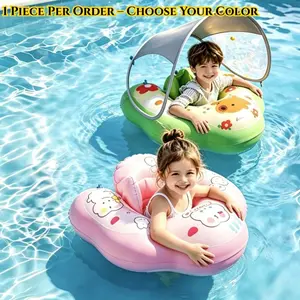 Baby Swim Float with Canopy Sun Shade, No Pump Needed Press Fast Inflation, Toddler Pool Float Armpit Floatie Anti-Tip Inflatable Swim Ring, Upgraded for Kids Ages 3-6, Boys Girls Outdoor Water Fun Birthday Idea, Pool Floaties