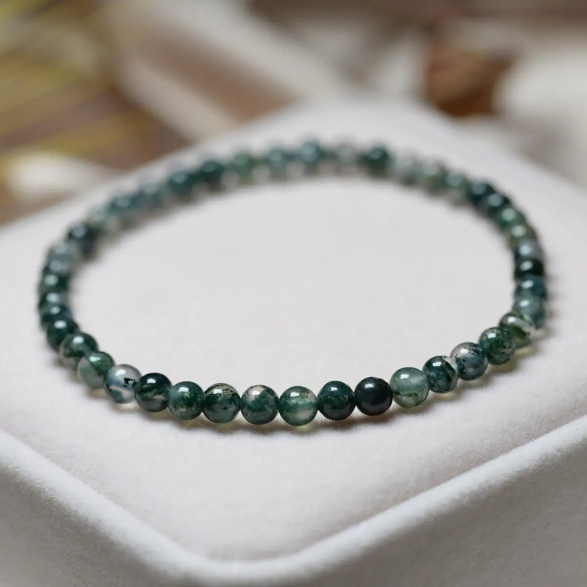 Natural Green Moss Agate Bracelets - 4mm Gemstone Beads Stretch Bracelet - Handmade Healing Crystal Bracelet