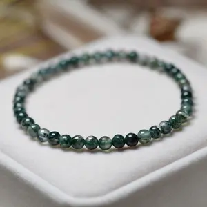 Natural Green Moss Agate Bracelets - 4mm Gemstone Beads Stretch Bracelet - Handmade Healing Crystal Bracelet