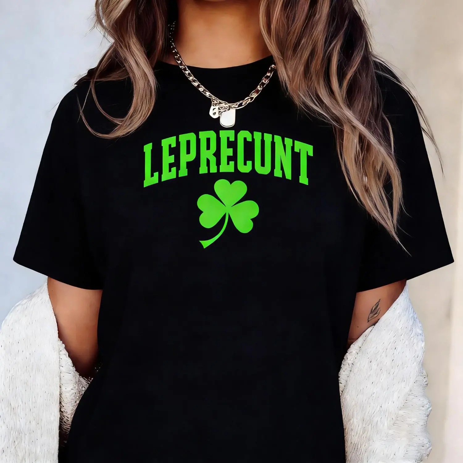 Humorous Leprecunt St Patrick S Day T Shirt Featuring Irish Clover and Bagpipes Graphics
