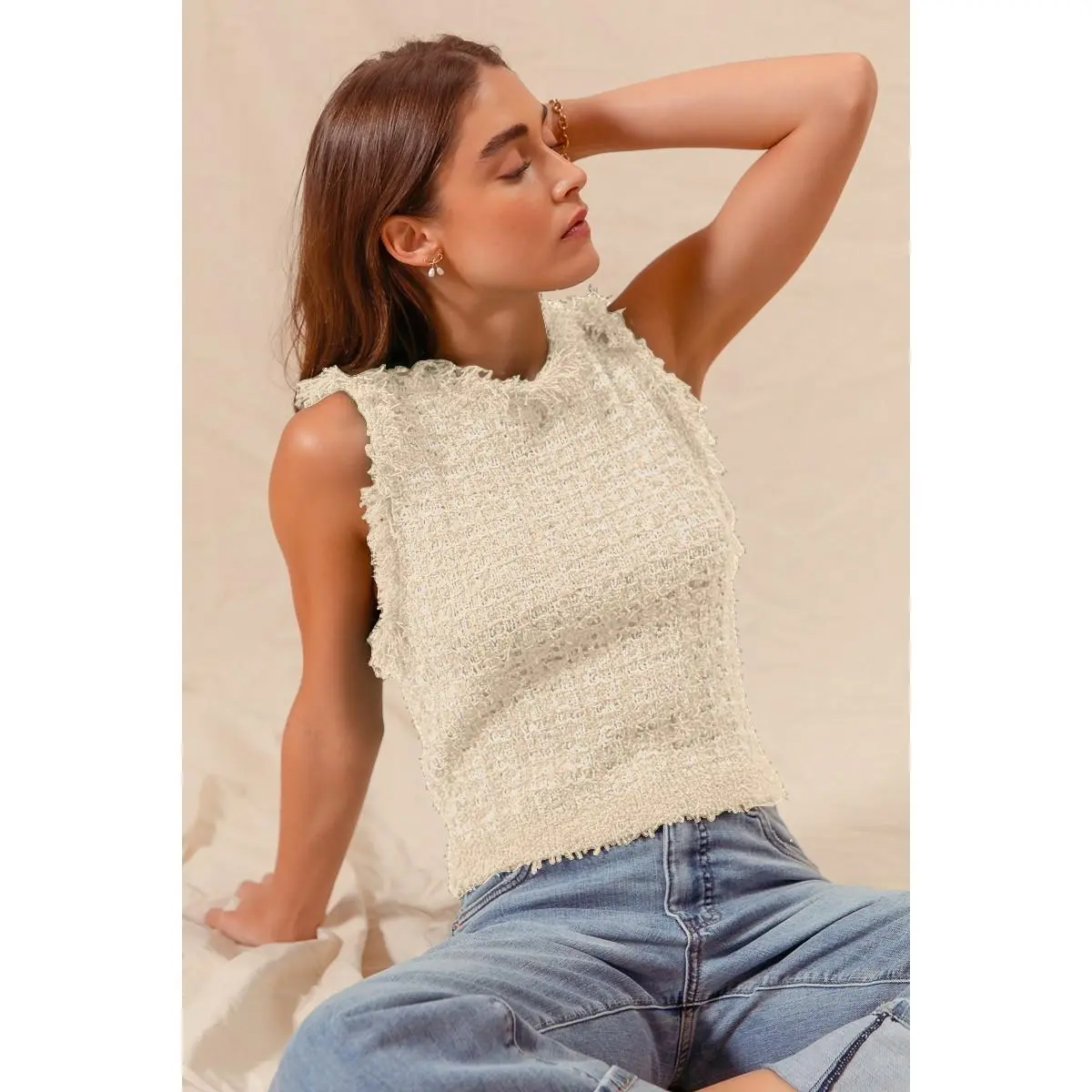 SO ME Tweed Knit Sweater Vest Top