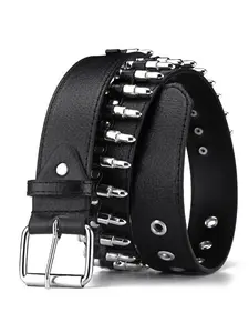 New Punk Style Belt with Bullet Decoration, Square Iron Buckle, PU Material, Unisex Fashion Accessory, Suitable for Casual Wear, Street Style Belt
