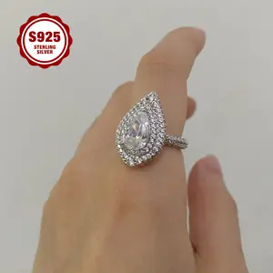 925 Sterling Silver Lady's Ring, Luxurious Teardrop Pear-shaped Design, Fully Set With 5A Zirconia, Suitable For Daily Wear, Engagement, Parties, As A Gift For Your Girlfriend.