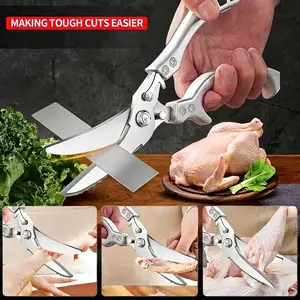 Heavy-Duty Multipurpose Kitchen Shears - Premium Stainless Steel Extra-Sharp Meat Shears, Spring-Loaded for Easy Cutting of Chicken, Meat, Turkey, Fish & Vegetables, Dishwasher-Safe