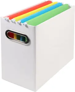 File Organizer Box with Handle, Filing Organizer for Home or Office, Small Portable File Box(1 Pack, White)