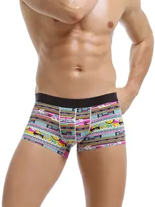 1pc ice silk printed straight-leg flower-patterned underwear for large size, soft and comfortable stretch underwear for students, new style men's four-cornered underwear, new trendy men's briefs, daily casual, sports and fitness underwear
