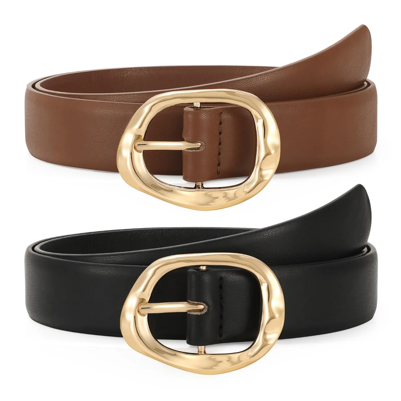 2 Pack Leather Belts for Women Fashion Waist Belt with Liquid Shapes Women Belt for Jeans Pants Dresses