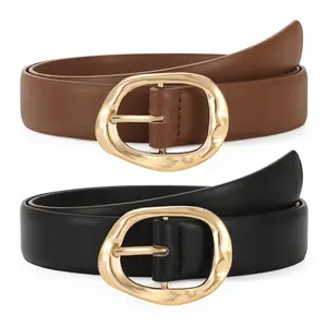 2 Pack Leather Belts for Women Fashion Waist Belt with Liquid Shapes Women Belt for Jeans Pants Dresses