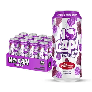 NO CAP! Next Gen Soda Pop Grape Gummi Bear Variety Pack, Electrolytes for Hydration, Zero Sugar, Zero Calories, Caffeine-Free Soda, Vegan & Gluten-Free, 16 oz Cans (12-Pack)