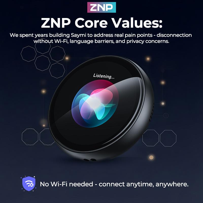 ZNP AI-Badge for Conversational Chat EmotionalCompanionship & Portability Ideal for Social Interaction and Travel Gadget with 60 Languages Instant Translation