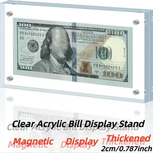 Dollar Bill Frame Display Acrylic Banknote Holder 2cm Thickness Frame for Money Display Case Magnet Currency Display Frame Self Standing for Money Ticket Picture Photos Display Case