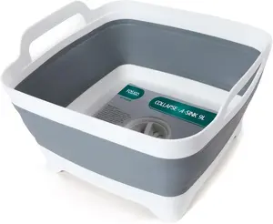 2.4 Gal(9L) Collapsible Dish Basin with Drain Plug,Space Saving Multiuse Foldable Sink Tub,Dishpan,Kitchen Sink for Camping,Plastic Tub