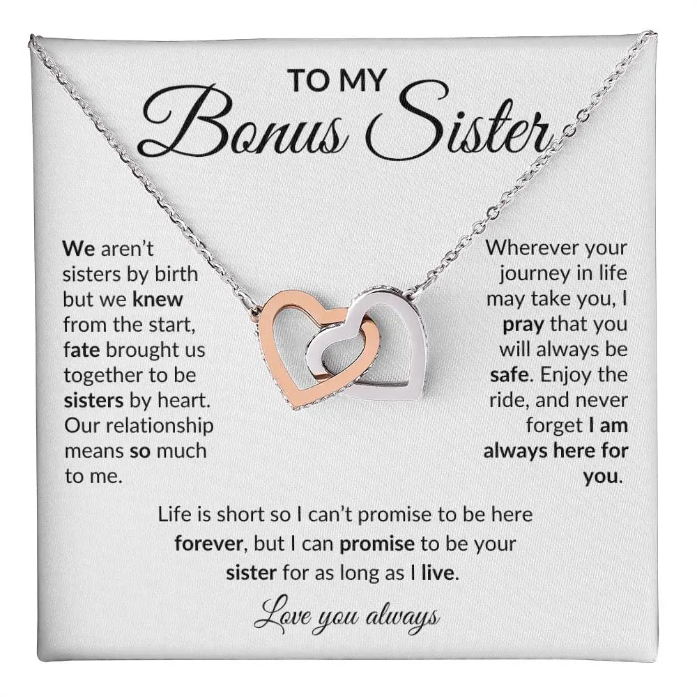 Interlocking Hearts Necklace with a Message that Expresses the Bond Between Sisters Brought Together by Fate