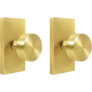 Dummy Door Knobs Interior, Satin Brass Single-Side Dummy Door Handle 2 Pack