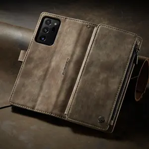 Faux Leather Magnetic Flip Strap Wristlet Zipper Card Holder Wallet Phone Case, Durable Phone Cases for Samsung Galaxy Note20 Ultra Note10 Plus, Cover