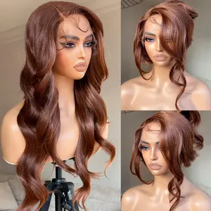 Wig Auburn Lace Front Wig Ready to Wear, HD Glueless 13X5X1 Synthetic Lace Front Wigs Pre Plucked, Wig 24inch Side Part Bombshell Body Wave Wig