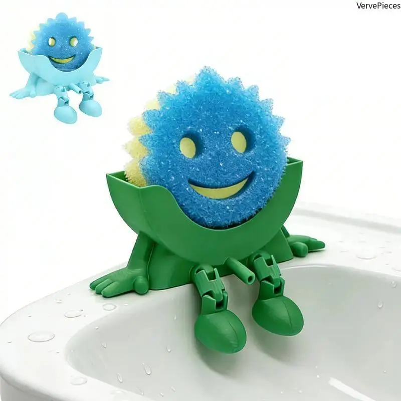 Kitchen Cleaning Sink Organizer - Whimsical Smiling Face Sponge and Brush Holder, Compact Self-Draining Caddy, Practical, Solution, Tidy, Funny, Fun, Entertaining, Design, Drainage, Holds Sponges