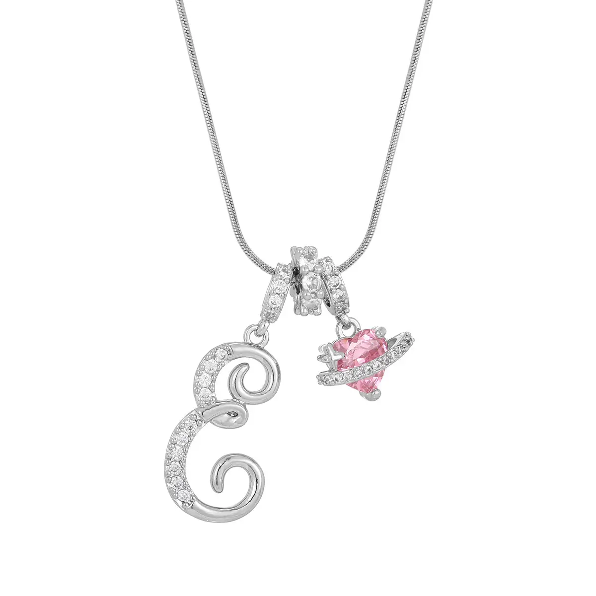 Silver E (Pendant -Snake Bone Chain)