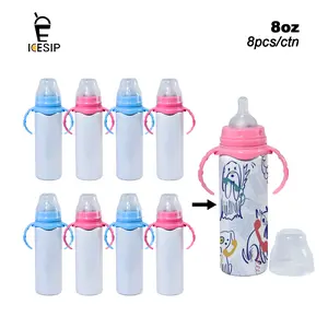 Icesip 8pcs 8oz/240ml Sublimation Baby Bottle with Handle and Silicone Sipper Spouts Mixed Colors blue and pink handle for gift diy
