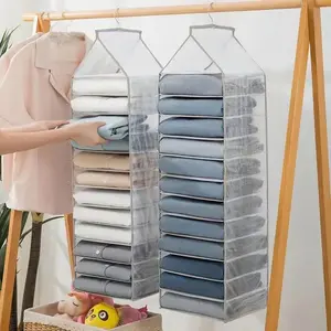 1pc Wardrobe Hanging Storage Bag Cabinet Organizer For Pants Socks T-Shirt Underwear Organizer Hanging Closet Organizer Hangable 6 Compartments