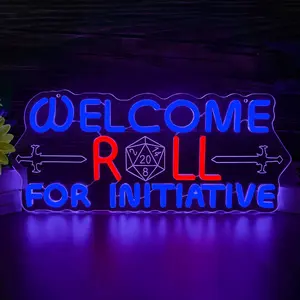 Welcome Roll for Initiative Neon Sign USB Powered DND Game Led Sign Dimmable Game Neon Light for Game Room Bedroom Man Cave