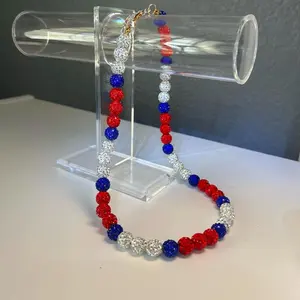 Red, White, Blue Baseball Bling Necklace - Elegant Design with Red and White Elements, Perfect for Casual Wear