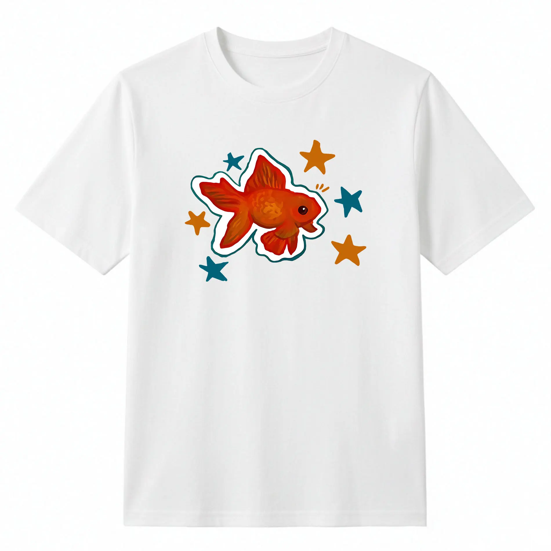 Goldfish Unisex Vintage unisex Tee  Vintage Distressed Coloful Tee - graphic t-shirts- Natural & Animal Planet Unisex Streetwear