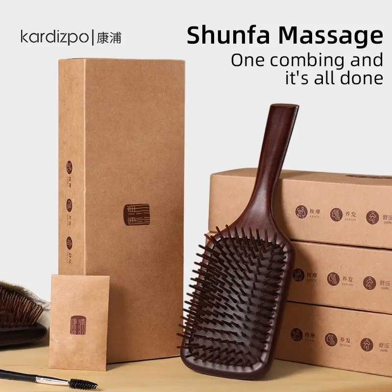 Black sandalwood air cushion hairbrush for women, designed for long hair; air-cushion massage scalp brush that stimulates meridians; anti-static, suitable for home use and preventing hair loss.