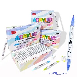 Acrylic Marker Pen Set, 60/120/168pcs Double-ended Dual-color Marker Pen, Dual Tip Markers, Professional Art Set, Art Markers for DIY Crafts, Graffiti, Cloth Painting