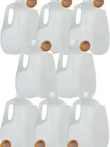 (8 PACK) 128 Oz Empty Plastic 1 Gallon Juice Bottles with Tamper Evident ORANGE Screw Caps - Smoothie Bottles - Ideal for Juices, Milk, Smoothies, Ice Coffee, Picnic's and Even Meal Prep - Made in USA