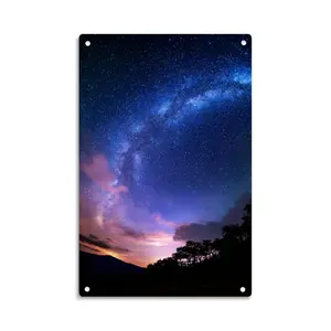Milky Way Galaxy Night Sky Tin Sign， Vintage Celestial Starry Night Metal Sign Print Aesthetic Room Decoration for Home Bedroom Kitchen Bar Dorm Bathroom Wall Decor 8 X 12 Inch