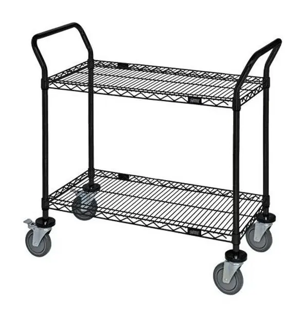 Quantum Storage Steel Wire Utility Cart - 2-Pack, Black, 24x48x37.5 in - Home Organizer Racks with Shelf Functionality