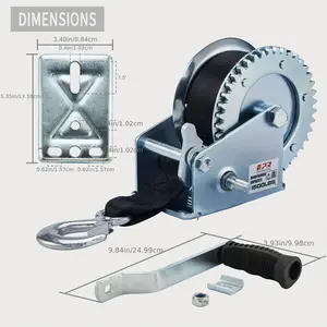 OPENROAD 1500lbs Hand Boat Winch with 26ft Black Strap & Brake Ratchet  Durable PA Construction, Easy-Grip Handle for Smooth Towing and Secure Load Fastening