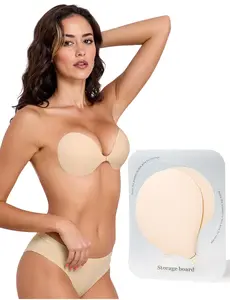 Nextrys Patented Pack-Flat Design Adhesive Sticky Strapless Bra for Women Travel-friendly Push Up Invisible Bras for Backless Dress Reusable Breathable Nipple Covers with Storage Board 2025 New Design 3D Contour Cup - Womenswear