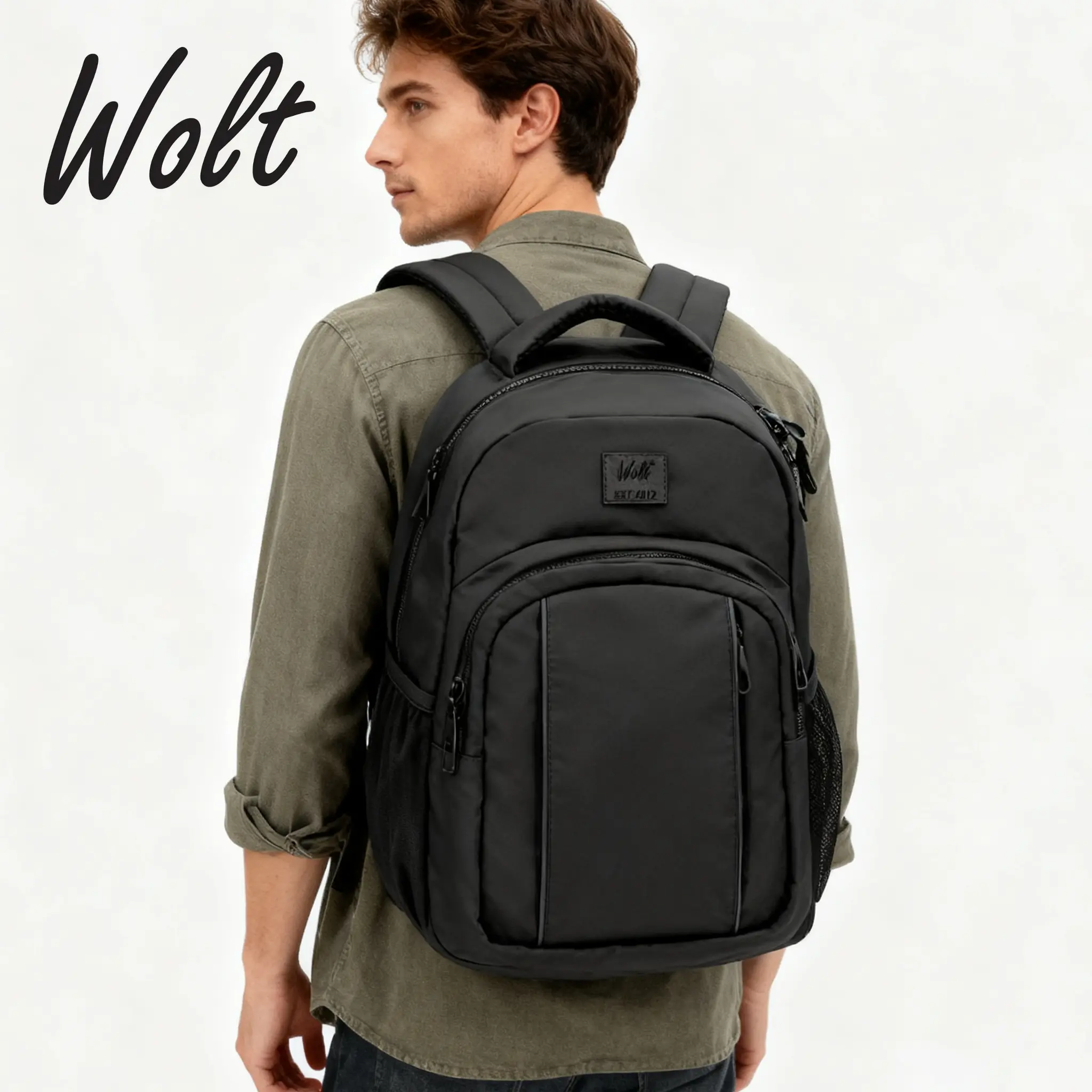 Wolt Durable Polyester Laptop Backpack, Large Capacity Waterproof Laptop Travel Bag with USB Port, Black for Everyday Use, Laptop Work Bag, Waterproof Laptop Bag