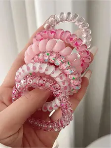 6Pcs Spiral Hair Ties for Women, No Crease Coil Hair Ties, Waterproof Phone Cord Hair Bands, High Elasticity Traceless Ponytail Holders for Thick and Curly Hair, Pink Series Hair Accessories.