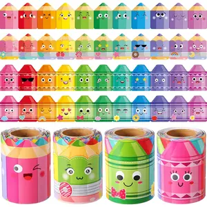 4 Rolls 131 ft Crayon Bulletin Board Borders Colored Pencil Bulletin Board Decorations Colorful Scalloped Trim for  Homeschool Classroom Chalkboard Door Windows  to School Supplies