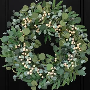 Bibelot 22-in Nature-Infused Artistic Floral Artificial,:,,: Lightweight Artificial Evergreen Eucalyptus Wreath with Berries, Front Door Decor, Ideal for Home Party Use & Gifting