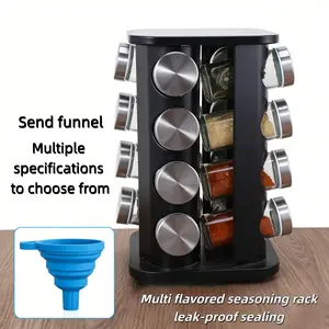 Rotating Spice Rack Kitchen Organizer, No-Drill Glass Condiment Holder, Easy Clean Smooth Surface, Square Thickened Storage Shelf