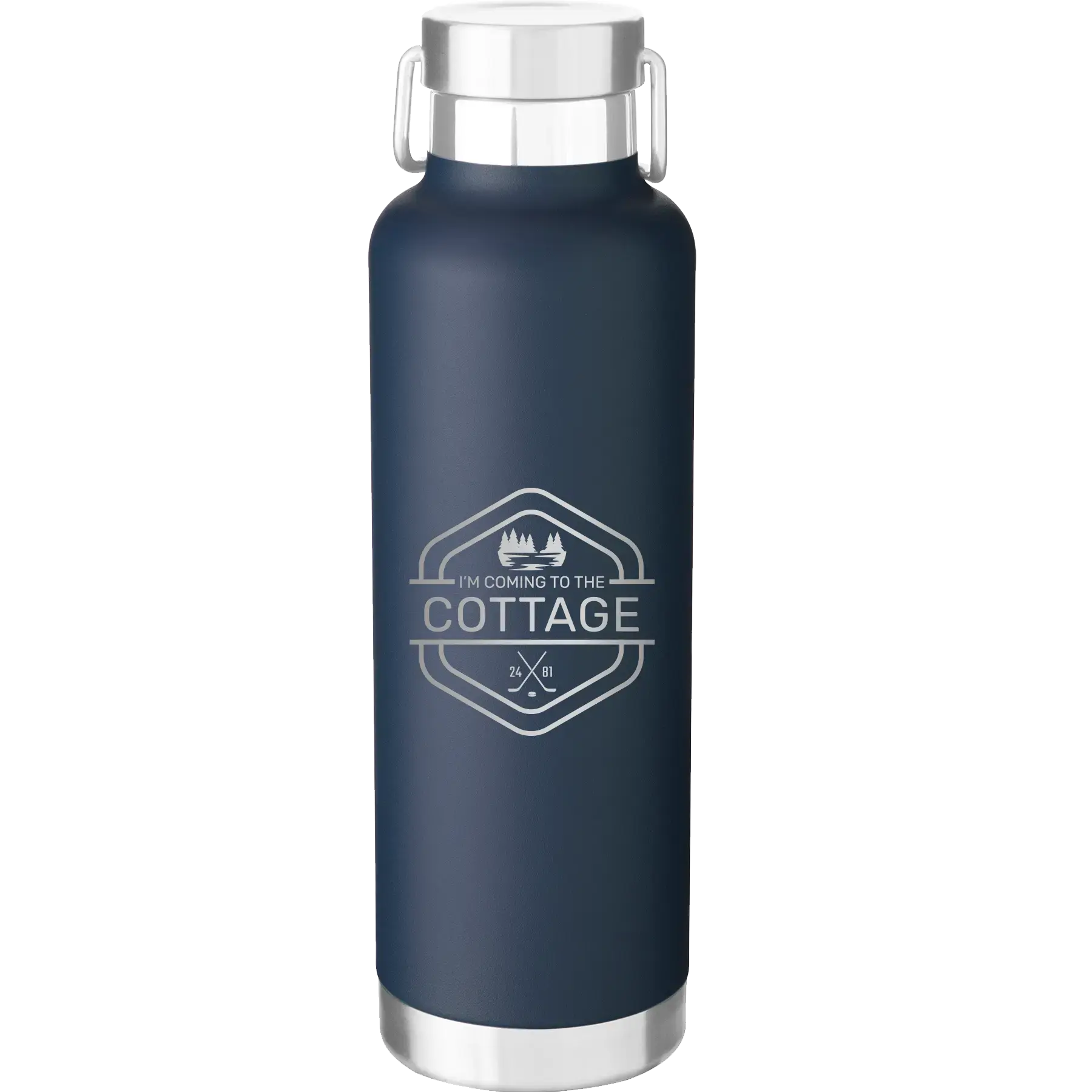 Personalized I'm Coming to the Cottage (Trees) 24 oz Water Bottle | Navy
