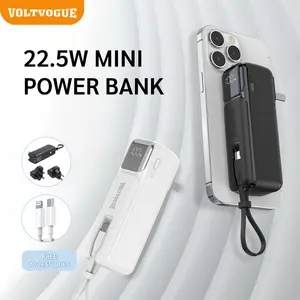 VOLTVOGUE Multi-function Power Bank- Supports 22.5Wfast charging Various international plugs are included (including UK, US, EU plugs) with Integrated Cable & Ports for Type-C/iPhone - High Capacity, Portable Charging Device for Smartphones