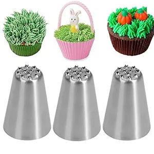 3pcs Easy-To-Use Stainless Steel Seamless Grass Piping Tip For Perfect Cake And Cream Piping, Cupcake Mousse Cake Decorating Tips Piping Nozzles, Nozzle Set DIY Baking Tools for Christmas, Birthday, Party