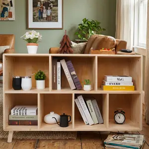 7 Cube Solid Pine Wood Storage Organizer Heavy Duty 120lbs Nursery Toy Cabinet Entryway Shoe Shelf Robot Vacuum Friendly Modern Space Saving Cubby Bookcase