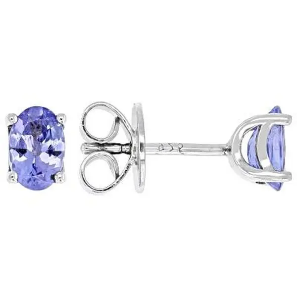 Jtv Tanzanite Studs for Women, 0.90ctw Gemstone in Rhodium-Plated Sterling Silver with Push Backings, Blue Earrings