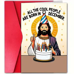 1pc  Humorous Birthday & Christmas Card with Envelope "All the Cool People Are Born in December" Design, Festive Party Theme, Unique Thank You Card for Family, Friends, Men & Women, Paper Party Supplies, Birthday Party Decorations, Best for Christmas