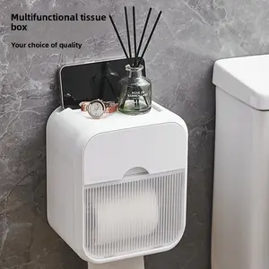Waterproof Toilet Paper Holder for Bathroom Wall Mounted No Drill Storage Organizer Space Saving Tissue Box Rack